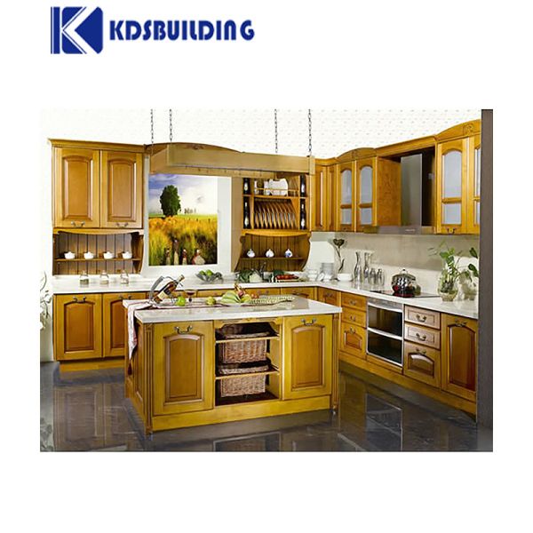 Высокосовременный массивный деревянный дизайн кухни из желтого шкафа, деревянный шкаф для кухни