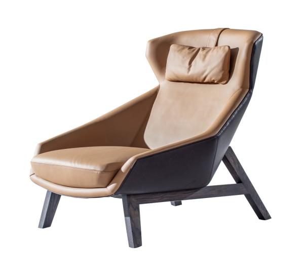 Italy design furniture Leisure chair with ottoman in Armchair stool used Leather upholstered and Oak wood legs Chair