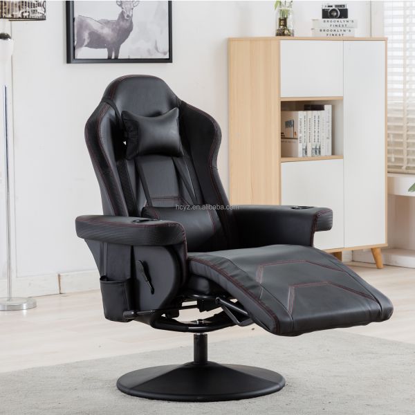 White Racing Style Gaming Chair Executive Office Swivel Seat with Cup Holder and Footrest