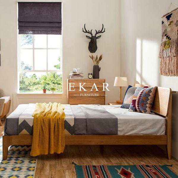 European Nordic Bedroom Furniture Oak Solid Wood Queen King Size Bed