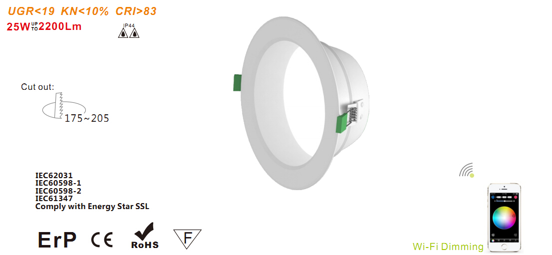 потолок СИД 25W 2200LM 8inch освещая IP44 делает ранг водостотьким для домашнего освещения