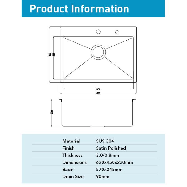 Top Mount Farmhouse Stainless Steel Kitchen Sink For RV Travel Trailer Garage