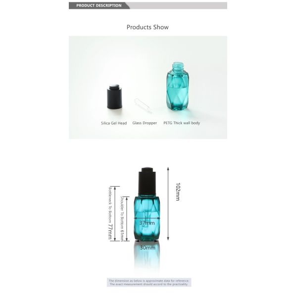 30ml Essential Oil Bottles , Ellipse Peacock Blue Plastic Cosmetic Bottles