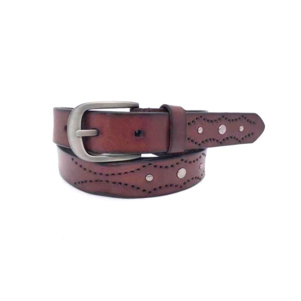 1 1/8" (23 Mm) винтажным пояс металла Cowhide обитый кругом кожаный для женщин