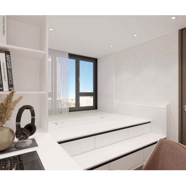 Fadior Нержавеющая сталь современная татами кровать с интегрированным рабочим столом и скрытым хранилищем