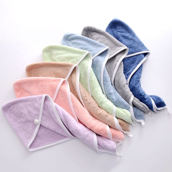 Logotipo Capuchón de cabello personalizable Absorvente y Multicolor Fleece de coral para duchas de mujeres