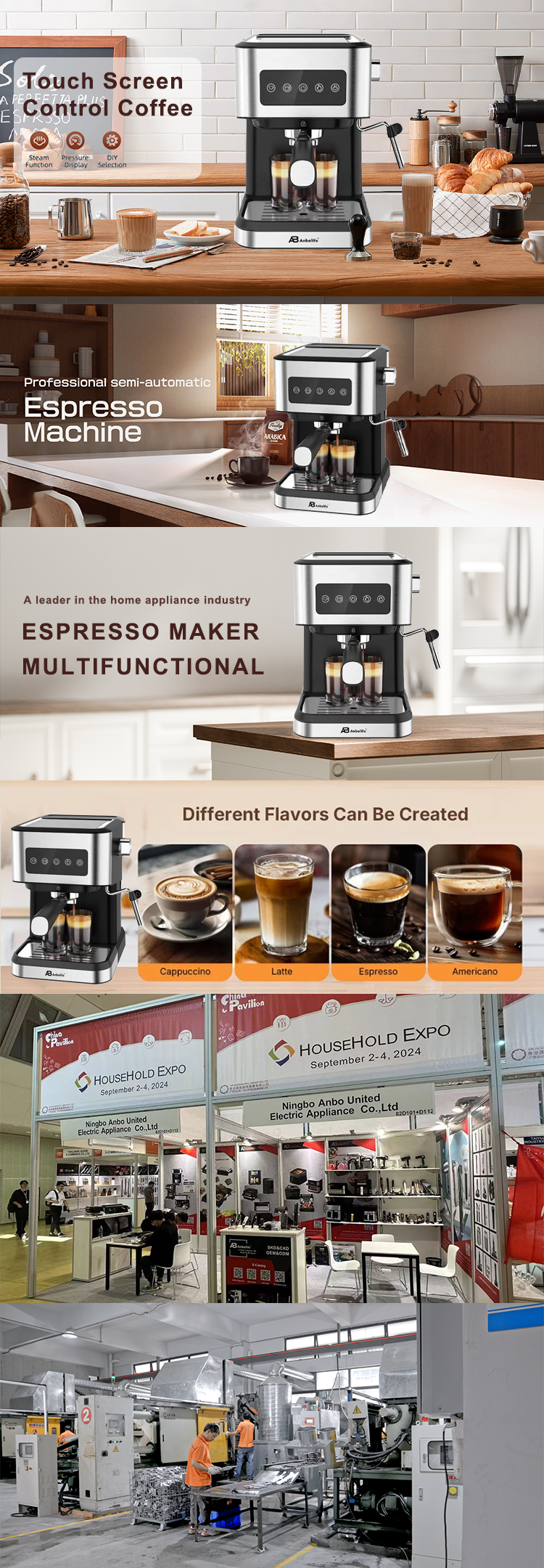 Automatic Cappuccino Machine Touch Screen Control Espresso Coffee Maker