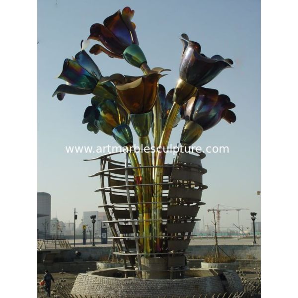 Stainless steel landscape sculpture  with painting,sequare landscape stainless sculpture