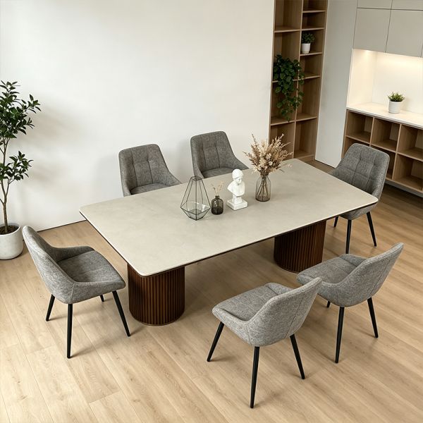 Ensemble Salle Manger Complet Solid Wood Dining Table Stone Slate Top Dining Room Furniture 6 Seater Modern Wooden Dining Table