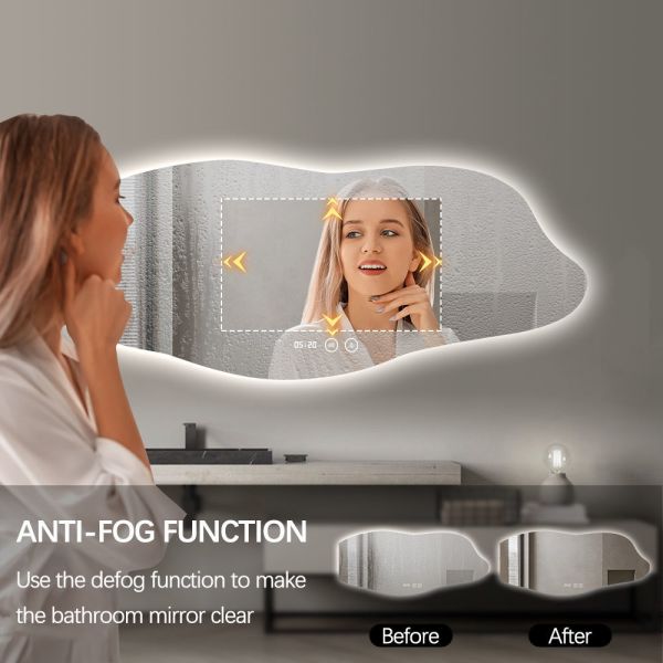 Dimming Customizable Backlit Vanity Mirror Wave Edge Wall-Mounted LED Bathroom Mirror with Anti-Fog