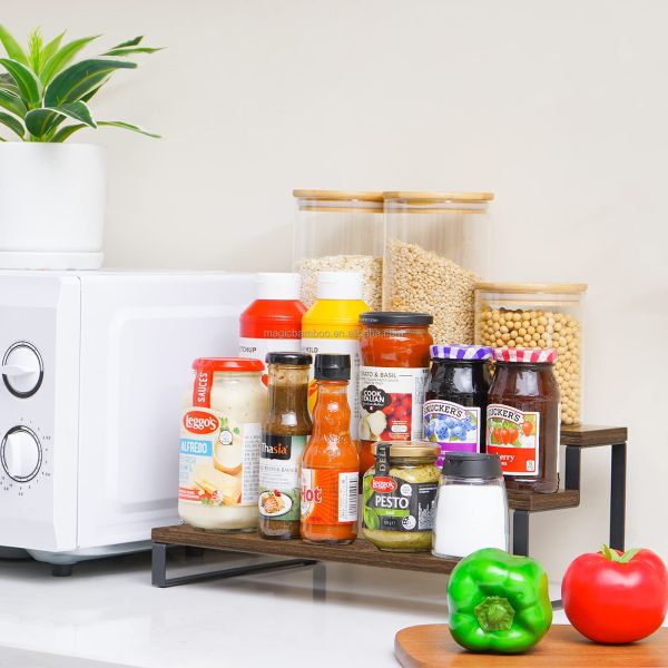 Teniente de almacenamiento de rack de especias de tres capas para organizador de armarios de despensa de cocina moderna