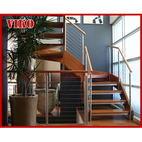 Steel Cable Stair VK74SC Treed Beech Handrail 304 Stainless Steel Aluminum Baluster Glass Carbon Steel Powder-coate