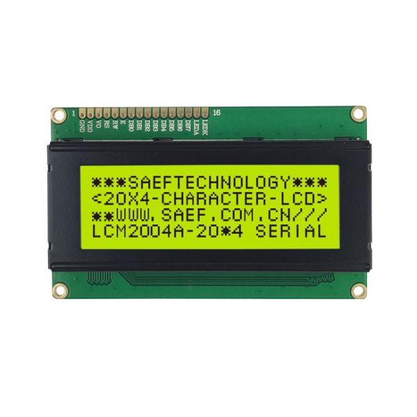 20x4 Character LCD Display Module Yellow/Green STN 3.3V Logic Backlight -20°C-70°C Viewing Direction 6 o'clock Compliance REACH RoHS Compliant