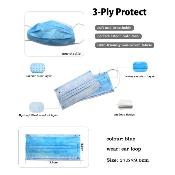 Breathable 3 Ply Disposable Face Mask Non Woven Fabric For Clinic / Hospital