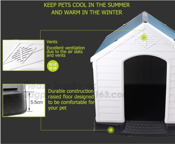 Plastic Dog House - Waterproof Dog Kennel Air Vents Elevated Floor All Weather Indoor Outdoor Insulated Doghous