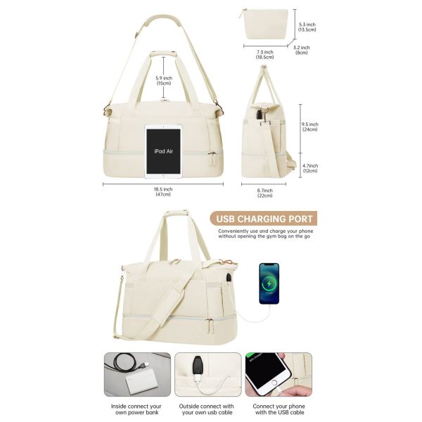 Custom Materials Sports Travel Duffel Bag With Usb Charging Port Wet Dry Separation