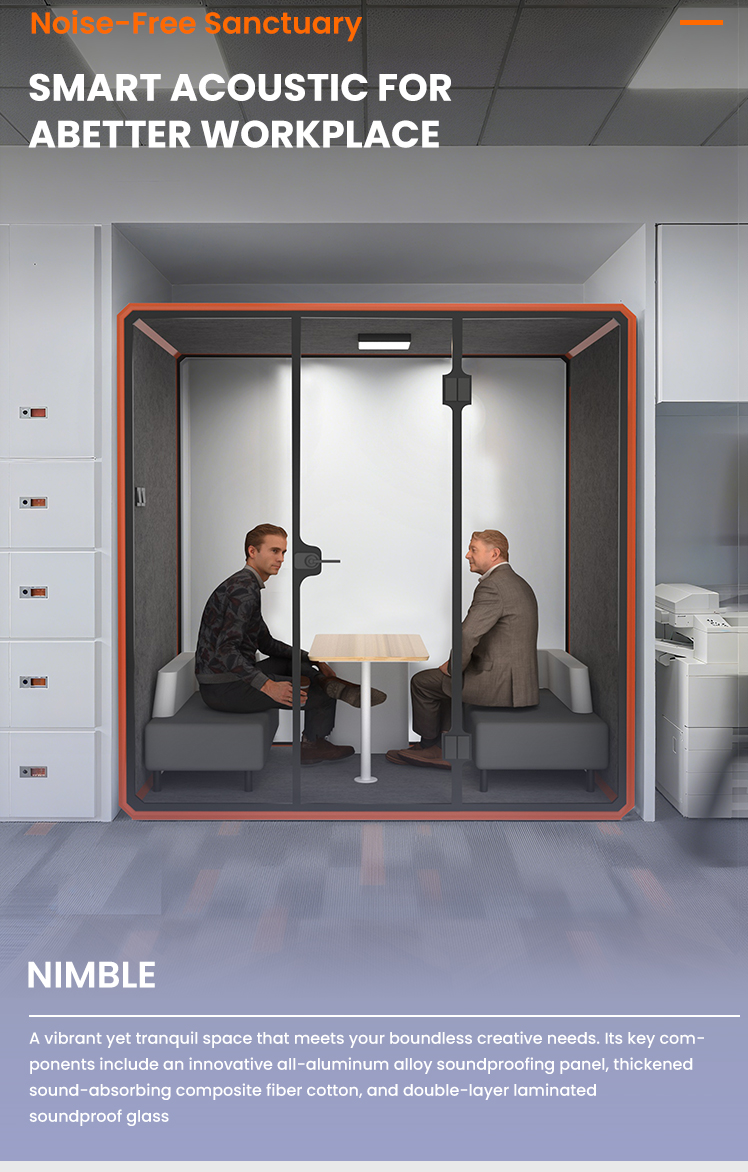 Orange Colour Sound Proof Meeting Pods Model L Modular Office Booth