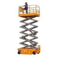 Amarillo 450KG elevador portátil de tijeras hidráulicas 8m elevador aéreo autopropulsado