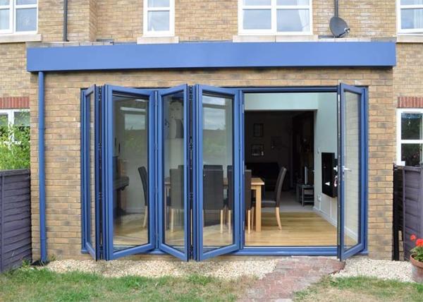 Waterproof Aluminum Frame Folding Glass Patio Doors , Aluminium Framed Frosted Glass Doors