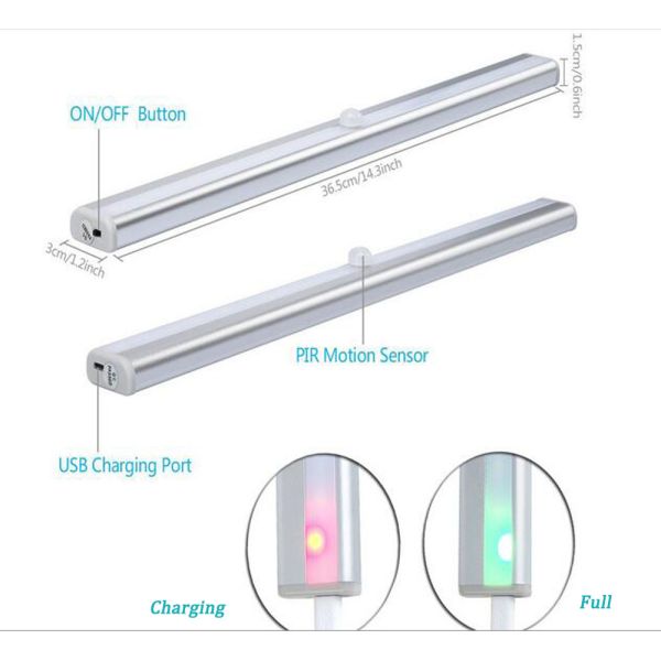 Rechargeable Stick-on Anywhere Portable 20 LED Wireless Motion Sensing Closet Night Light Bar