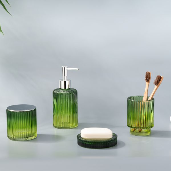 Colorful Shells Style Glass Soap Foam Dispenser Toothbrush Holder Bathroom Accessories Set