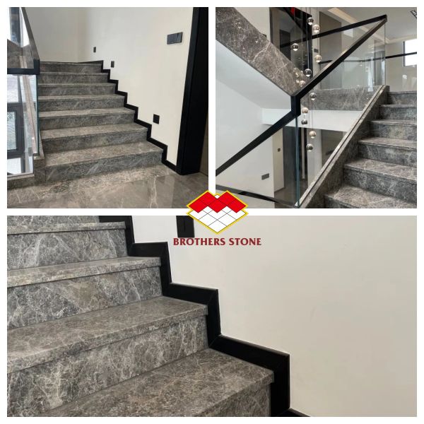 LED Stair Light Straight Spiral Marble Steps with Natural Marble Stone Stair Material