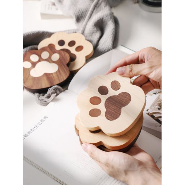 Fashion Cat Claw Shape Walnut Cup Mat Coasters 11.5x12.5x1.2cm for Customized Logo