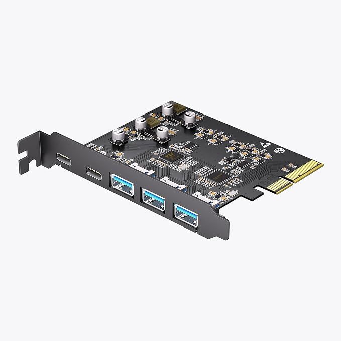 5 Port PCIe USB Expansion Card Data Transfer USB PCIe Card 10Gbps 2 USB C And 3 USB A