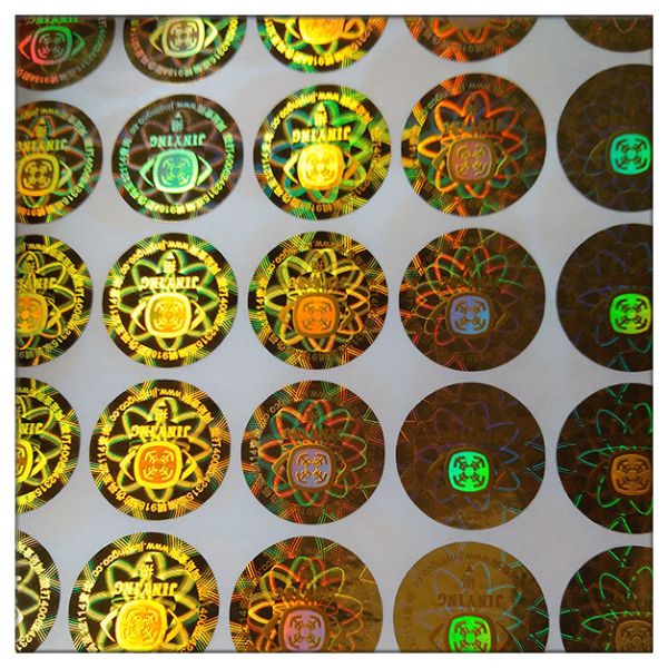 Die cut adhesive golden hologram laser label , customized golden hologram laser label