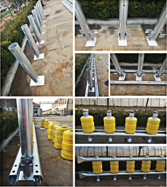 Highway Safety Yellow Plastic Roller Guardrail Road Barrier System 100kn/H