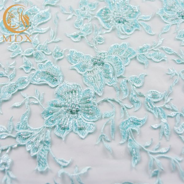 Hand Embroidery Beaded Lace Fabric Fantastic Shine Finishing 135cm Width