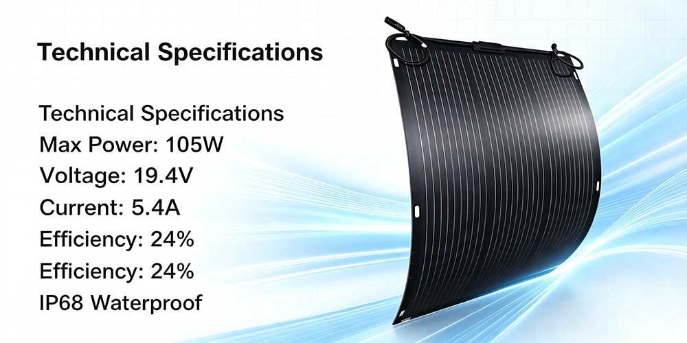 105W Off‑Grid Bendable Solar Panel, IP68 Waterproof Junction‑Box Solar Panel for Outdoor Living