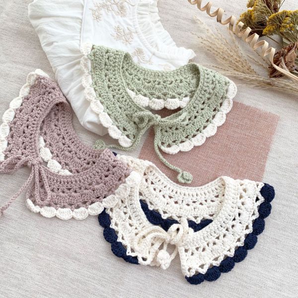 Y-F Hand Crochet Baby Girls Lotus Ruffle Lace Doll Neck Fake Collar for Girls