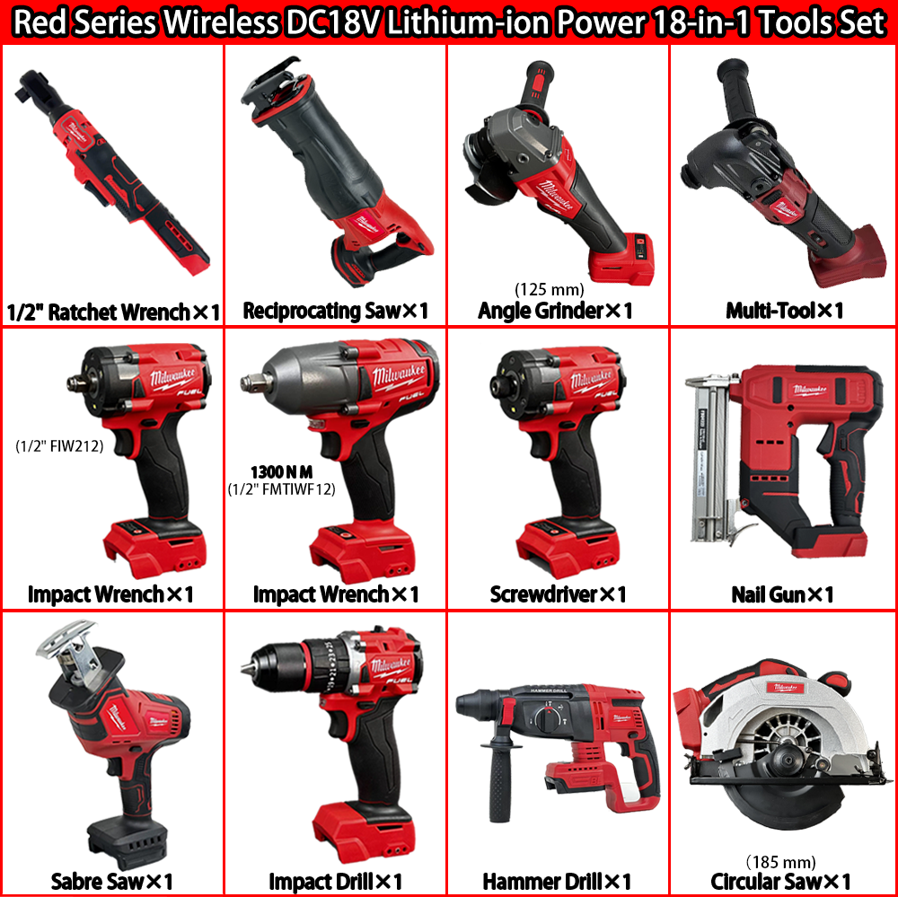18in1 Milwaukee Power Tool Set DC18V Lithium Milwaukee Screwdriver Set