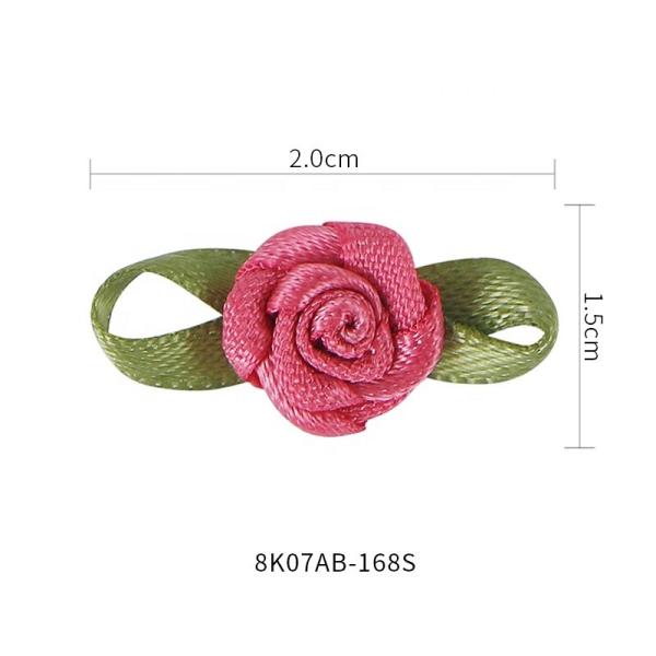 MSD Mini Ribbon Roses Artificial Fabric Flowers with Green Leaves Mixed Color Rosettes for Garment Decoration