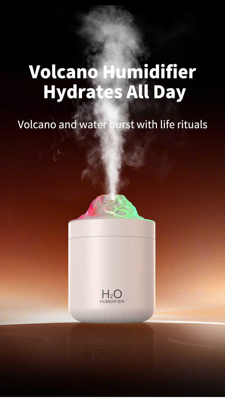 Portable Mini Volcano Humidifier 500ml USB Personal Desktop Ultrasonic Travel Tabletop Warm Cool Mist Personal Air Humidifier