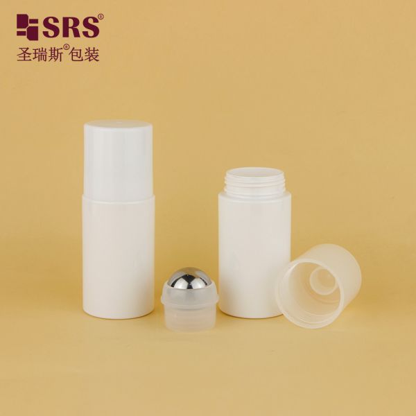 PET30-50ML White PET Roll On Bottle With Screw Cap and Big Steel Roller Ball