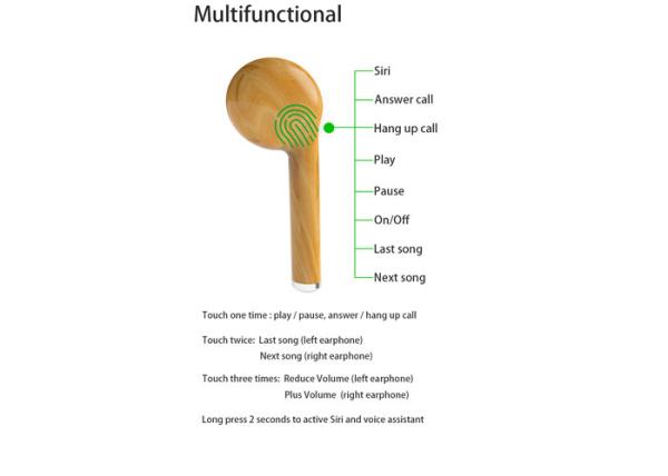 Wooden Color True Wireless Stereo Earphones Earbuds , 550mAh Bluetooth Earphone Buds