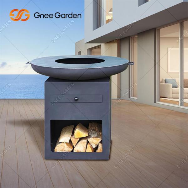 Backyard Patio Outdoor Cooking Rusty Corten Steel Fire Pit With Large Log Storage