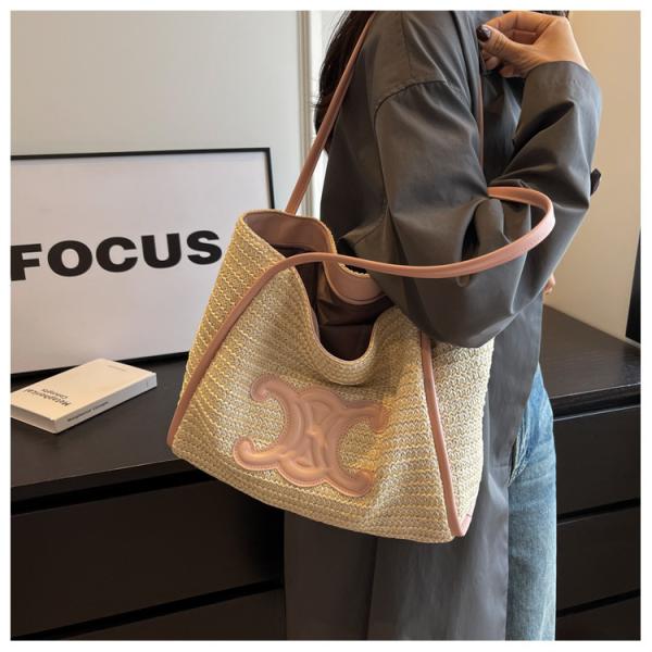 Women Small Straw Bags Summer Beach Tote Bag Handmade Woven Hobo Purse Handbag Customized New Arrival Hand Made Natural Straw Raffia Blue Striped Crochet Beach Bag Crochet Bags Custom Order