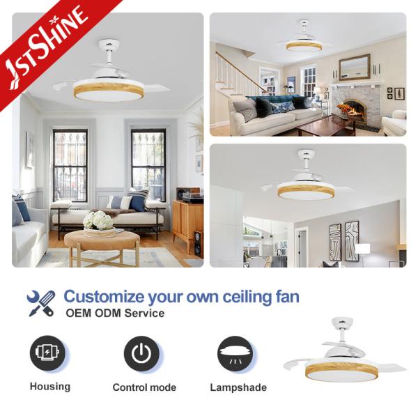 Elegante candelabro de 42 polegadas ventilador de teto de lâmina oculta com 2- e dimmer compatibilidade