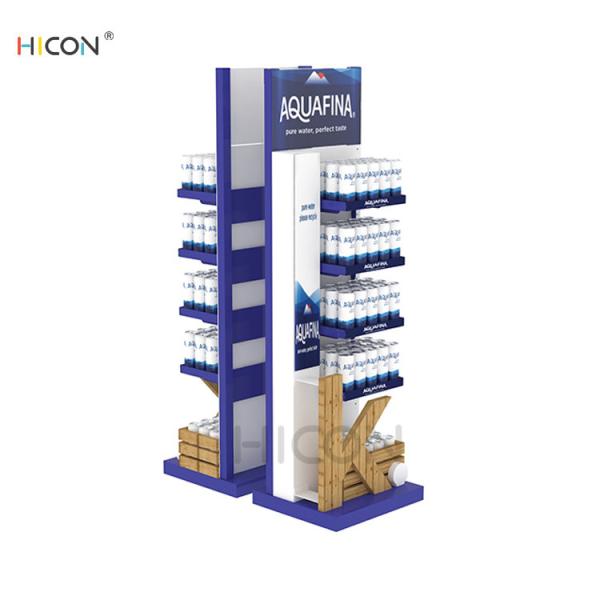 5-Tiers Blue White Metal Drinks Water Display Stand with Wood Box