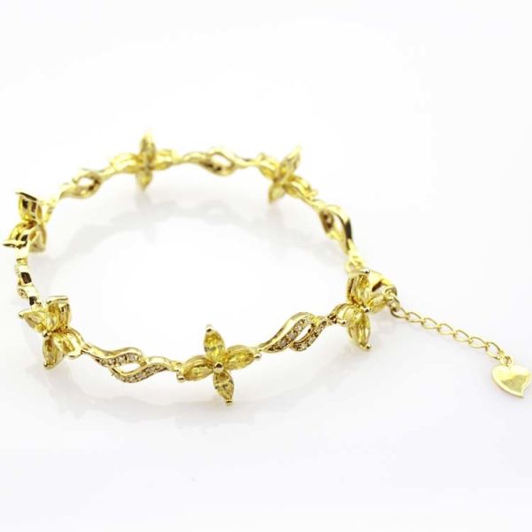 Yellow Gold Plated 925 Silver Jewellery Quatrefoil Citrine Cubic Zircon Tennis Bracelet (B04PURPLE)