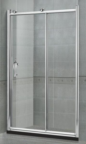 Big Copper Wheels Sliding Glass Shower Doors With One Fixed Glass EN14428 Certification