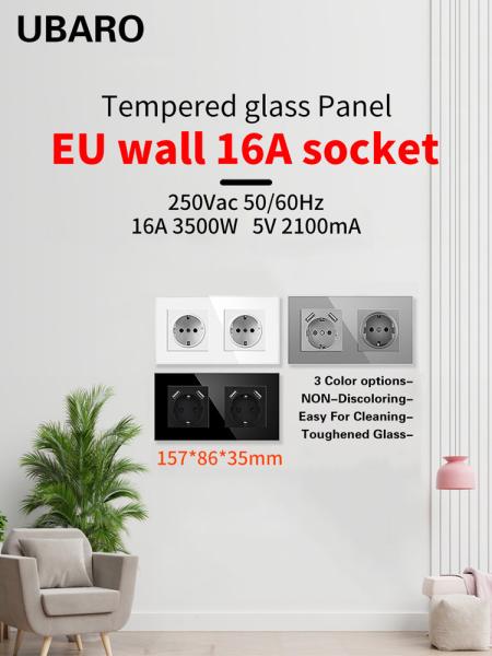 16A White Black Electrical Wall Socket Grey Usb Plug Socket For Round Installation Box