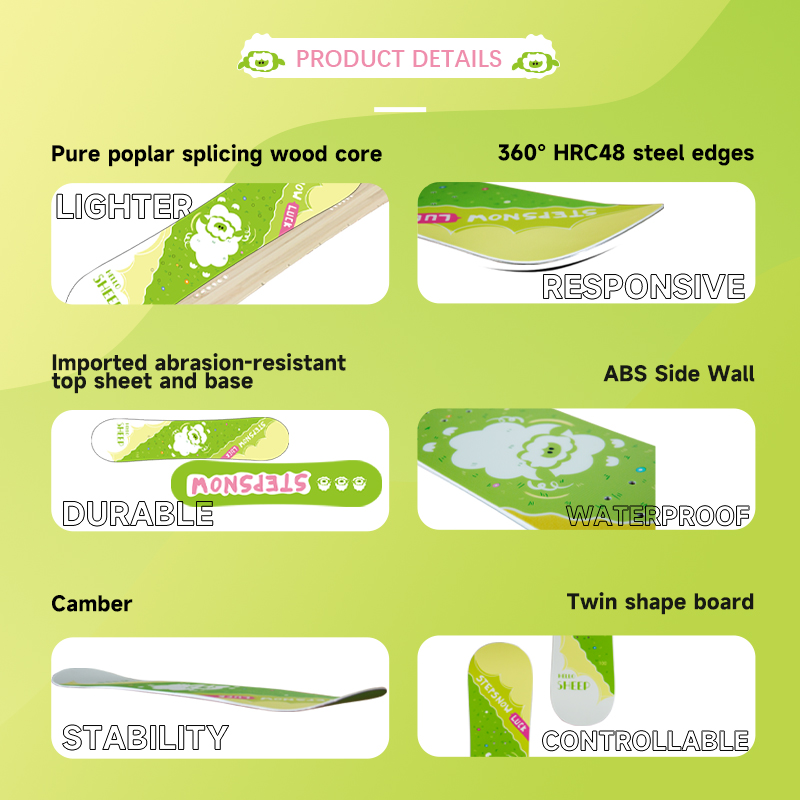 Flex 4 to 6 Sandwich Construction Fiberglass Snowboard Kids Professional All Mountain Resort Custom Collection
