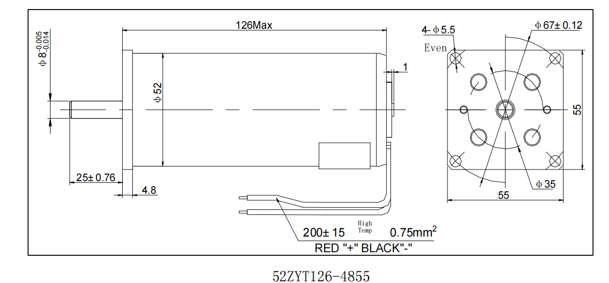 52mm ZYT Series High Torque Permanent Magnet DC Motor 24V 48V 2600RPM 4300RPM