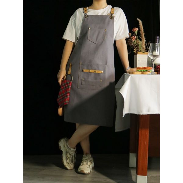 Grey Polyester Washable 60x80 Kitchen Cooking Apron