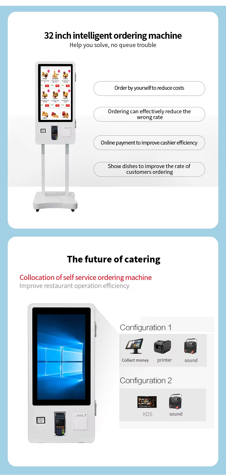 24 32 Inch Interactive Automatic Touch Screen Payment Kiosk Self Ordering Machine