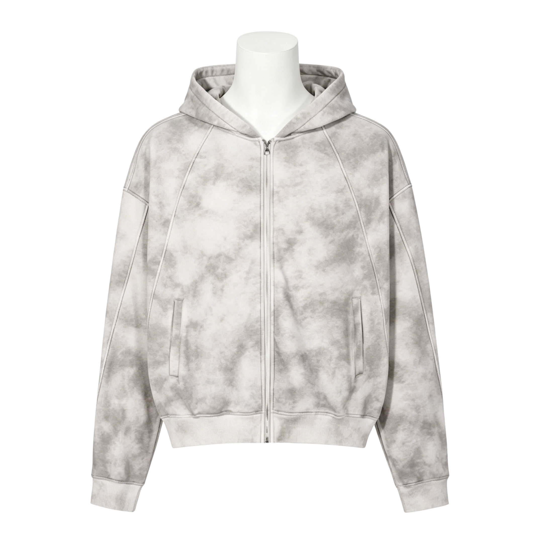 Men’s Tie-Dye Zip-Up Hoodie 410G Oversized Streetwear Casual Full-Zip Sweatshirt
